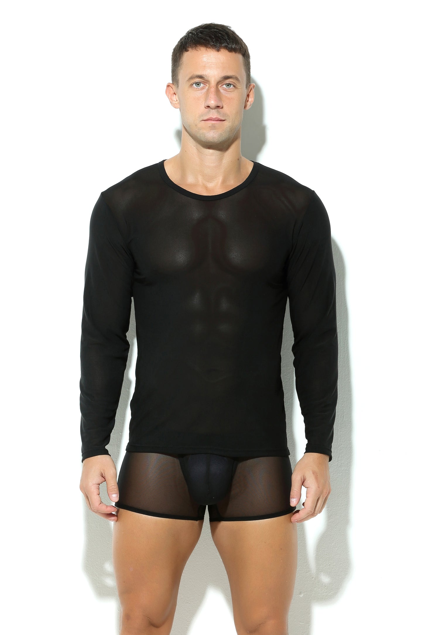 Herren Netz Shirt Transparent Langarm