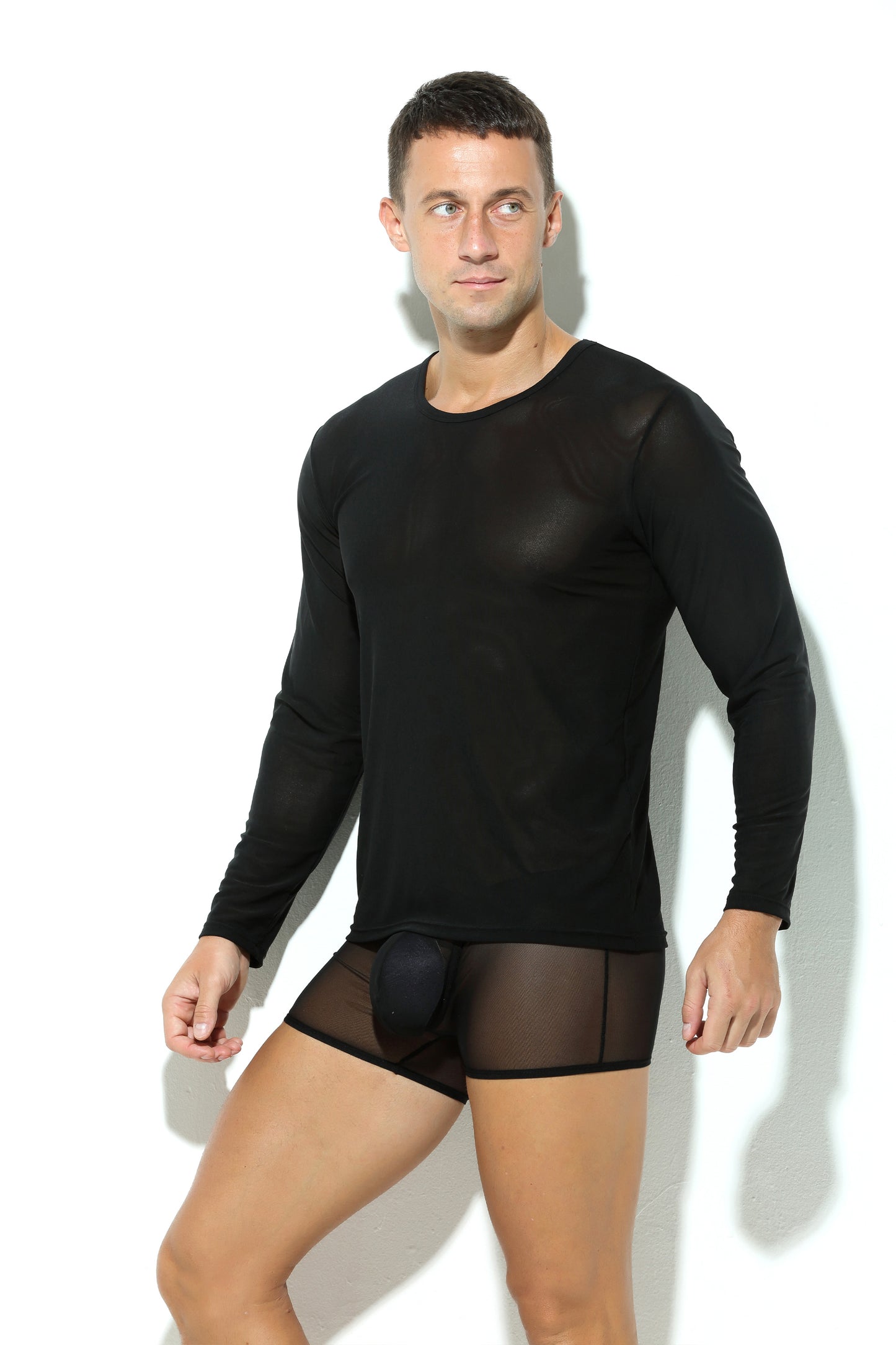 Herren Netz Shirt Transparent Langarm