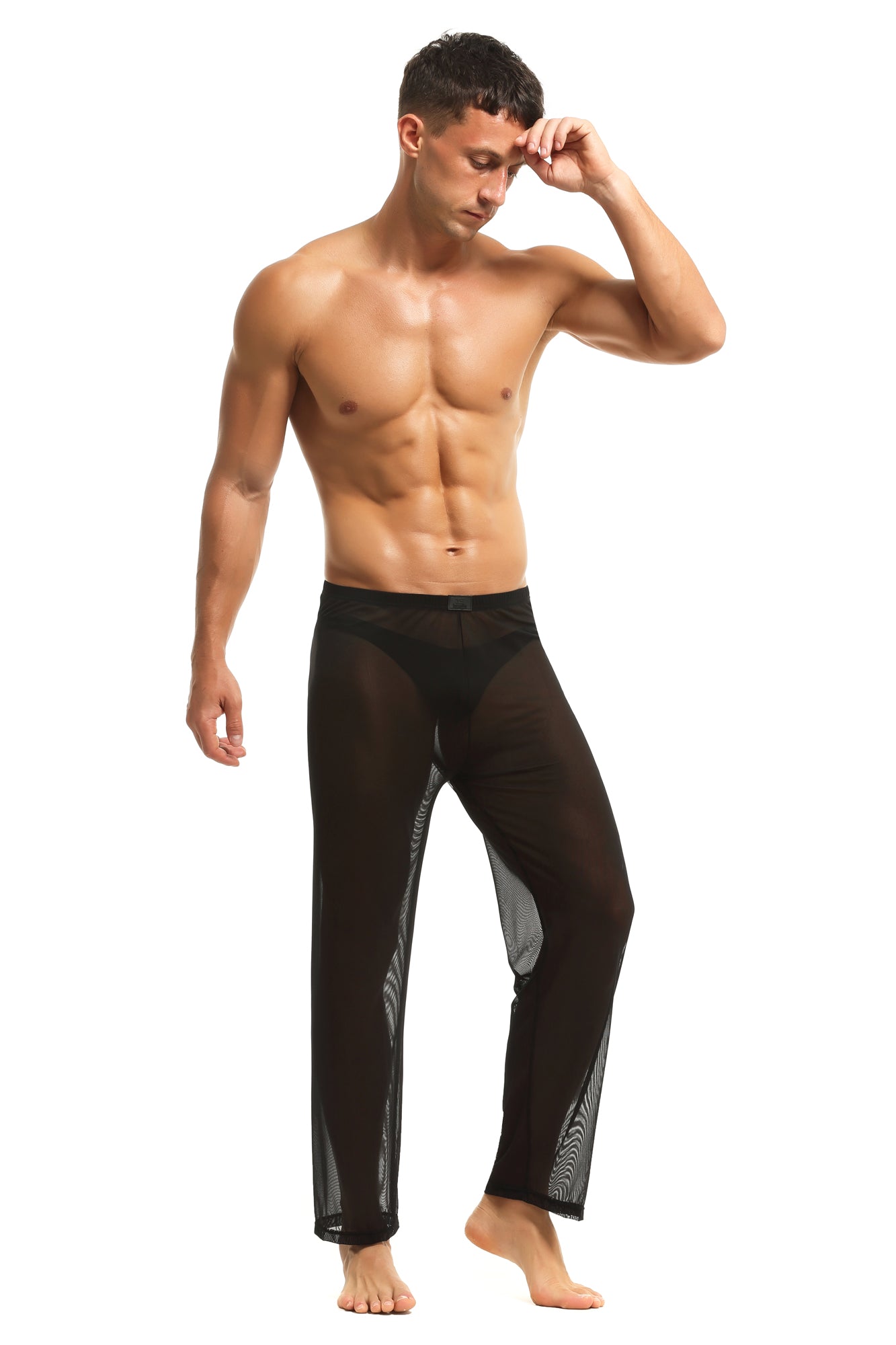 Herren Sheer Hose transparent in Schwarz aus feinster Tüll Stoff Nachtwäsche