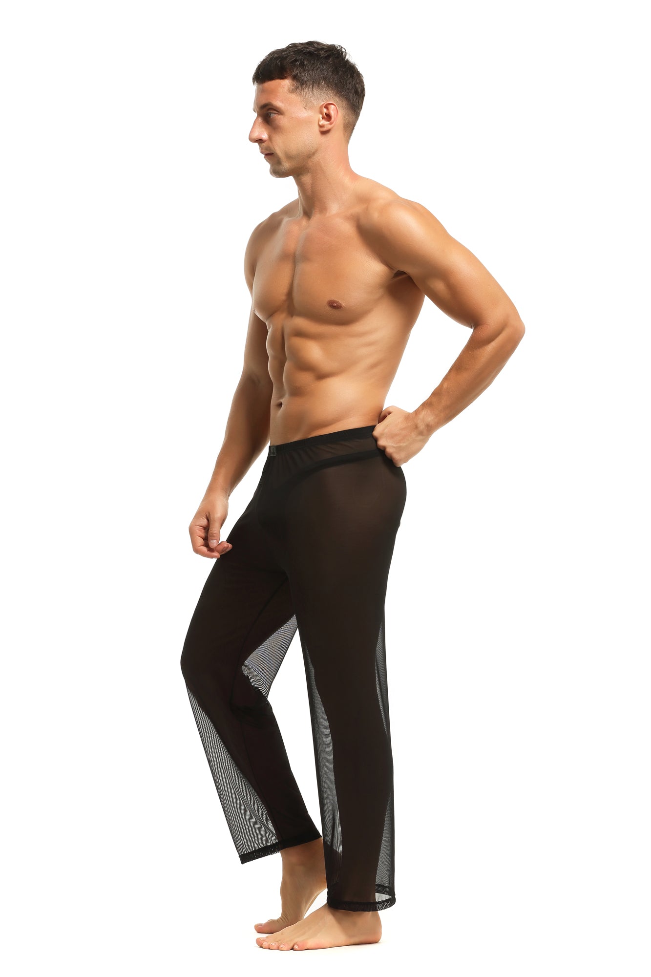 Herren Sheer Hose transparent in Schwarz aus feinster Tüll Stoff Nachtwäsche