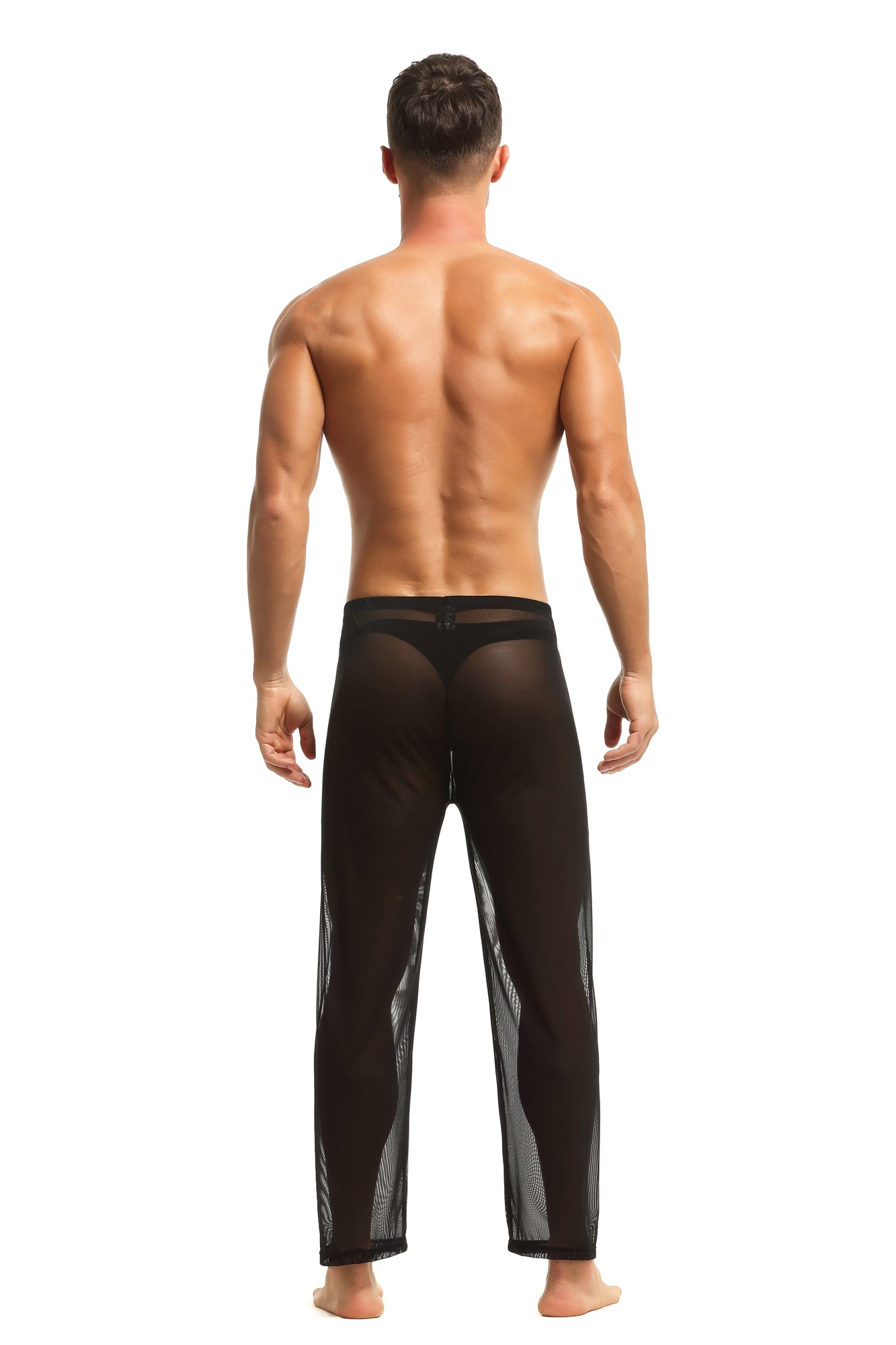 Herren Sheer Hose transparent in Schwarz aus feinster Tüll Stoff Nachtwäsche
