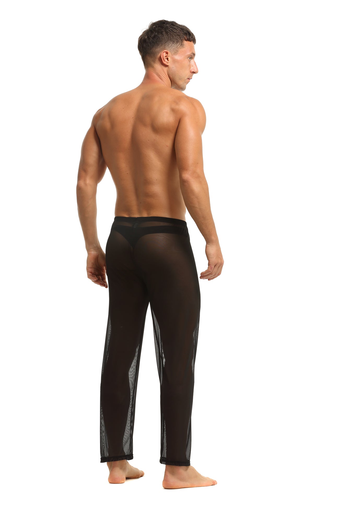 Herren Sheer Hose transparent in Schwarz aus feinster Tüll Stoff Nachtwäsche