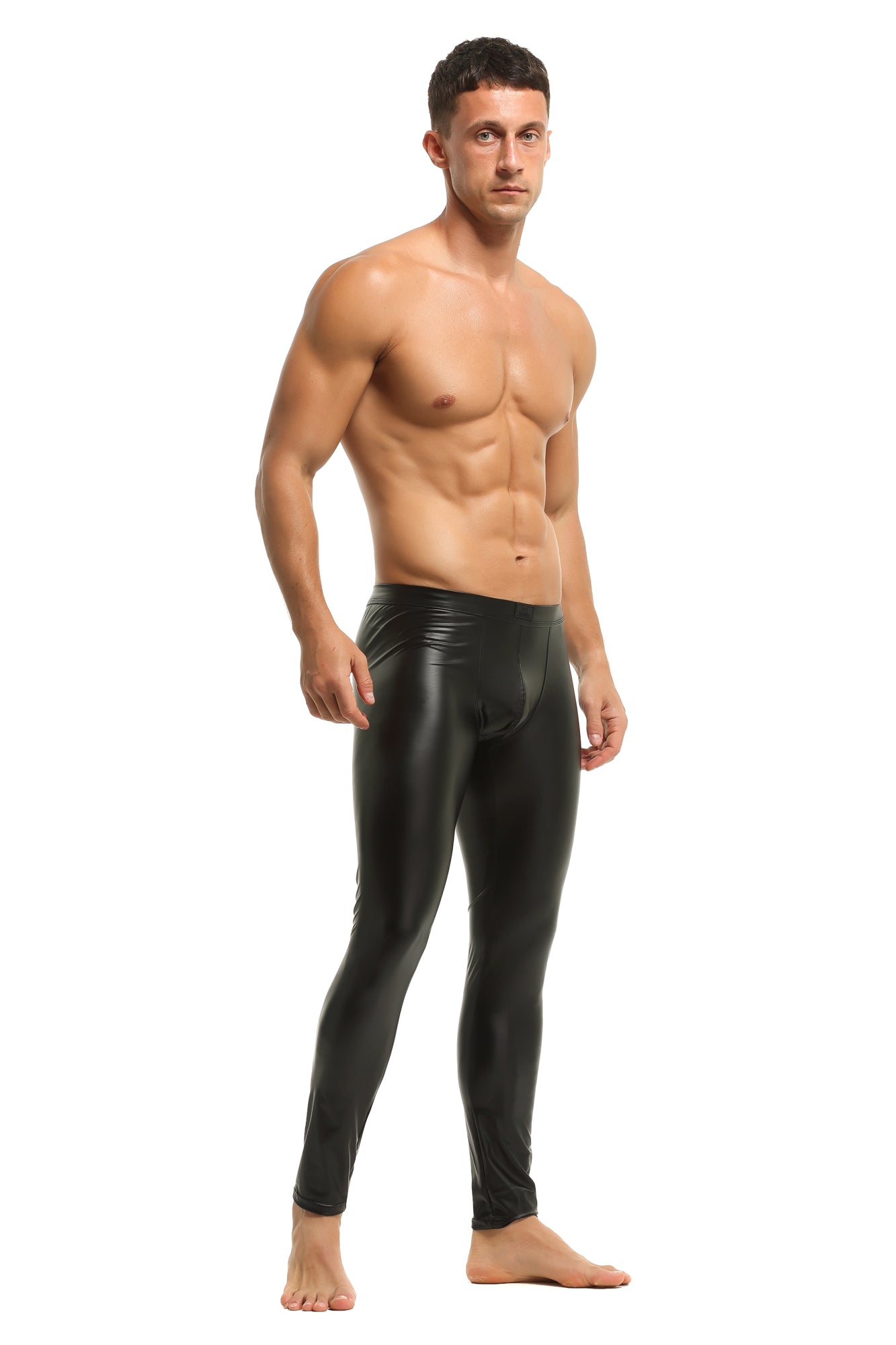 Herren Leder Leggings in Schwarz Matt Kunstleder enganliegend Hose Meggings