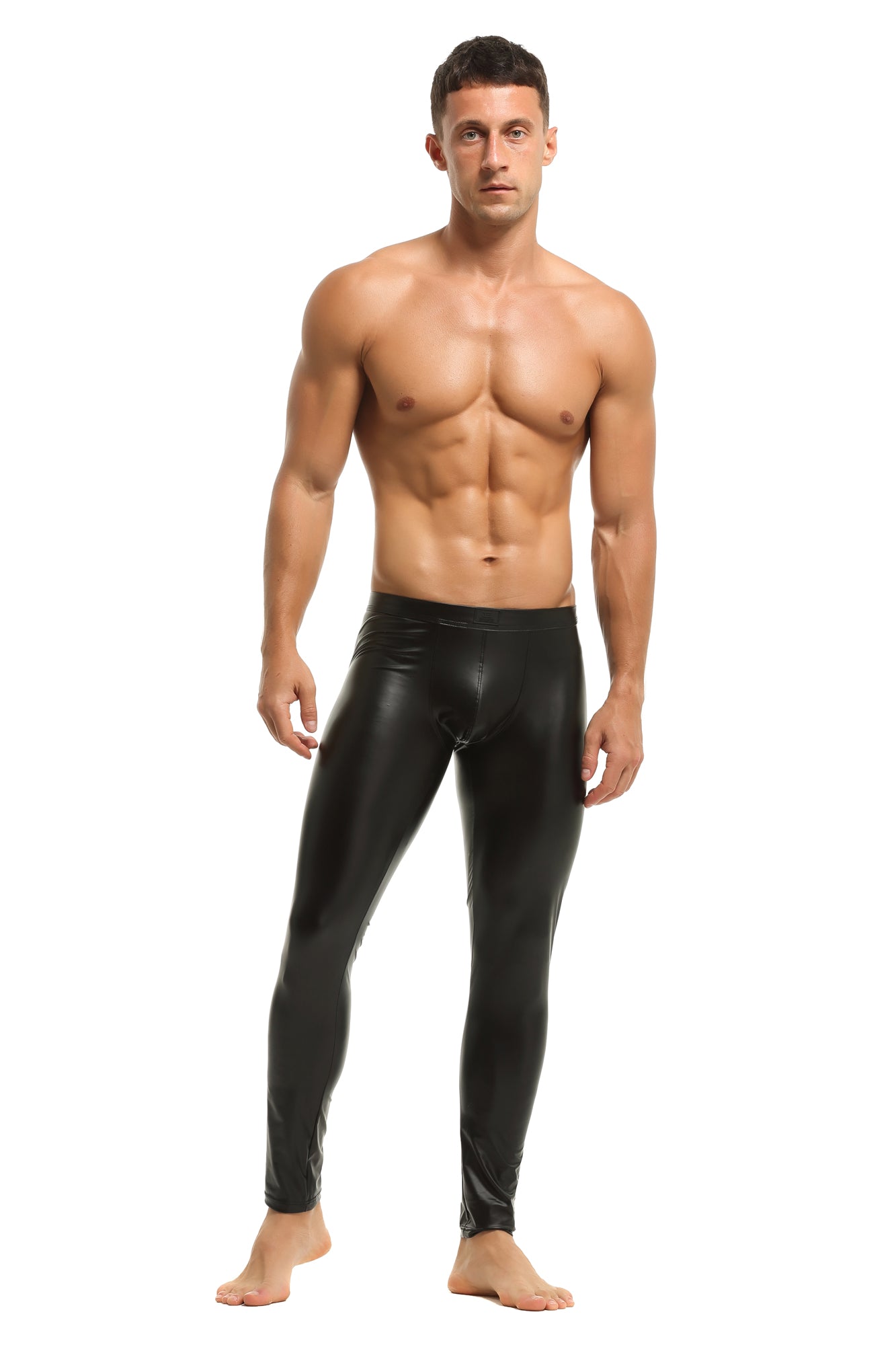 Herren Leder Leggings in Schwarz Matt Kunstleder enganliegend Hose Meggings