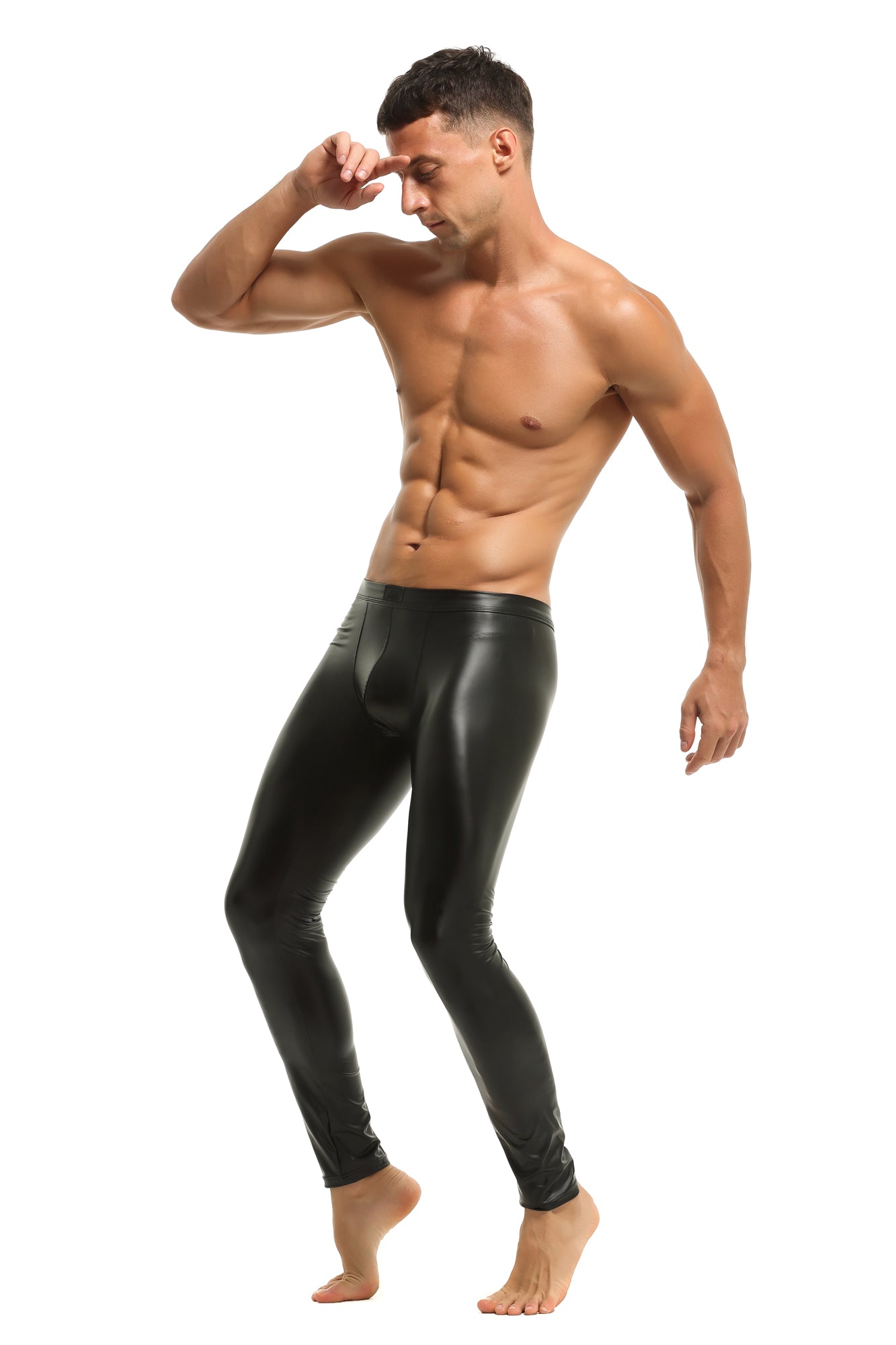 Herren Leder Leggings in Schwarz Matt Kunstleder enganliegend Hose Meggings