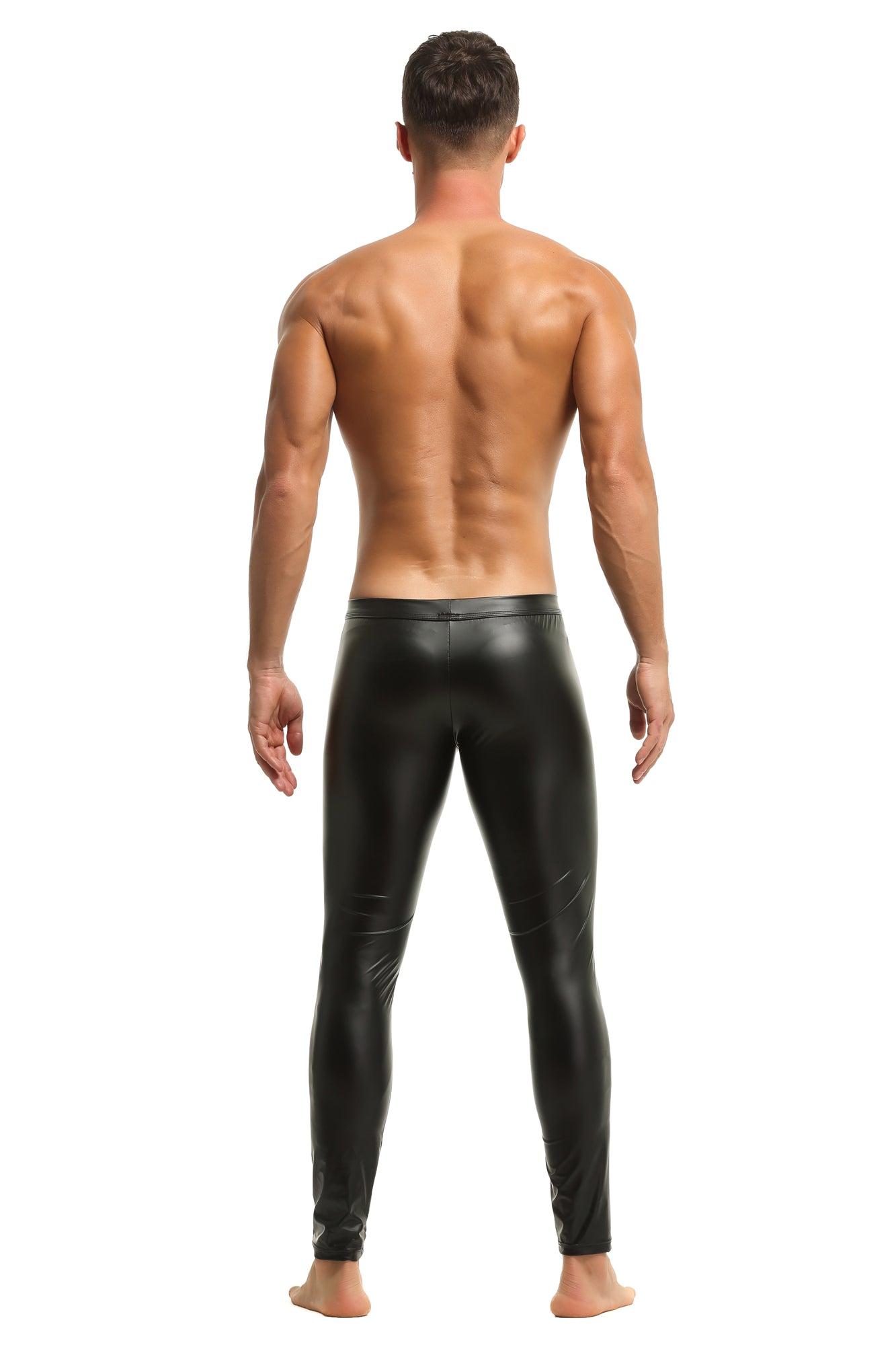 Herren Leder Leggings in Schwarz Matt Kunstleder enganliegend Hose Meggings