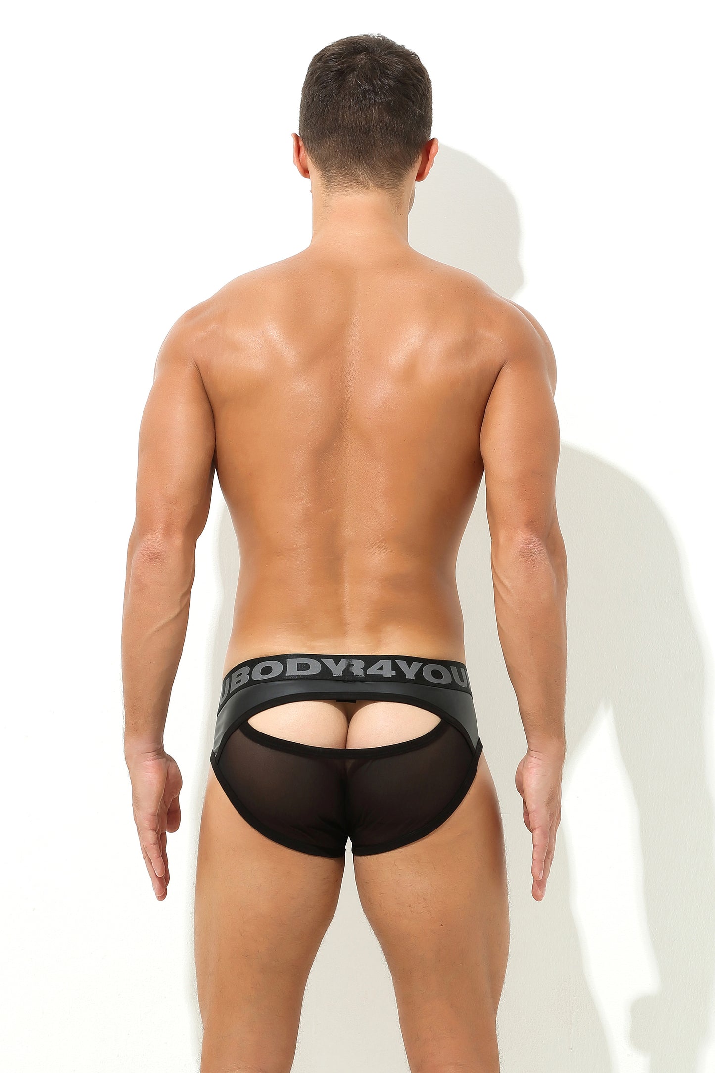 Herren Brief in Schwarz mit Leder Optik und Feinster Tüll Transparent