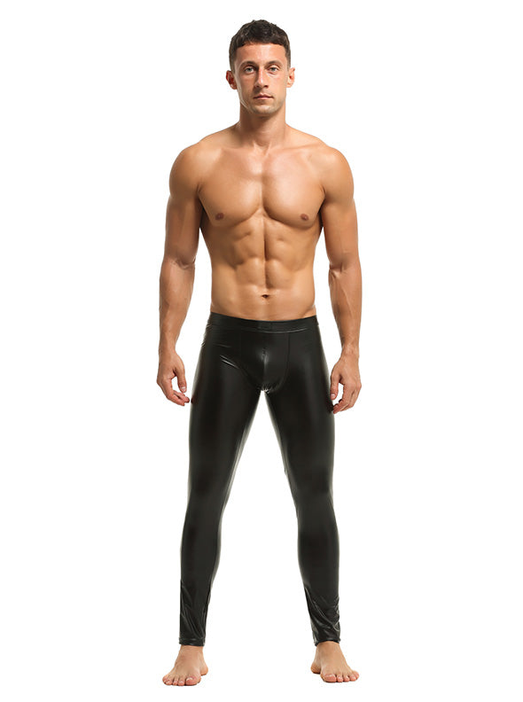 Herren Leder Leggings in Schwarz Matt Kunstleder enganliegend Hose Meggings