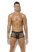 Herren Netz Pant in Schwarz mit Leder Optik und abnehmbarem Codpiece mit offenem Po