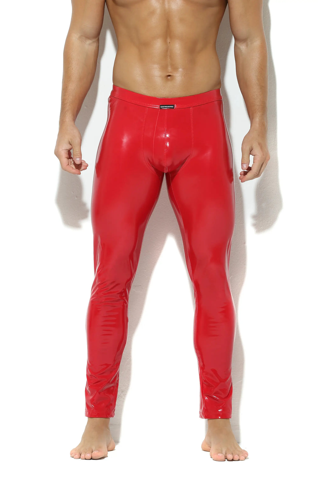 Herren Leder Leggings in Rot Lack Kunstleder Meggings Hose