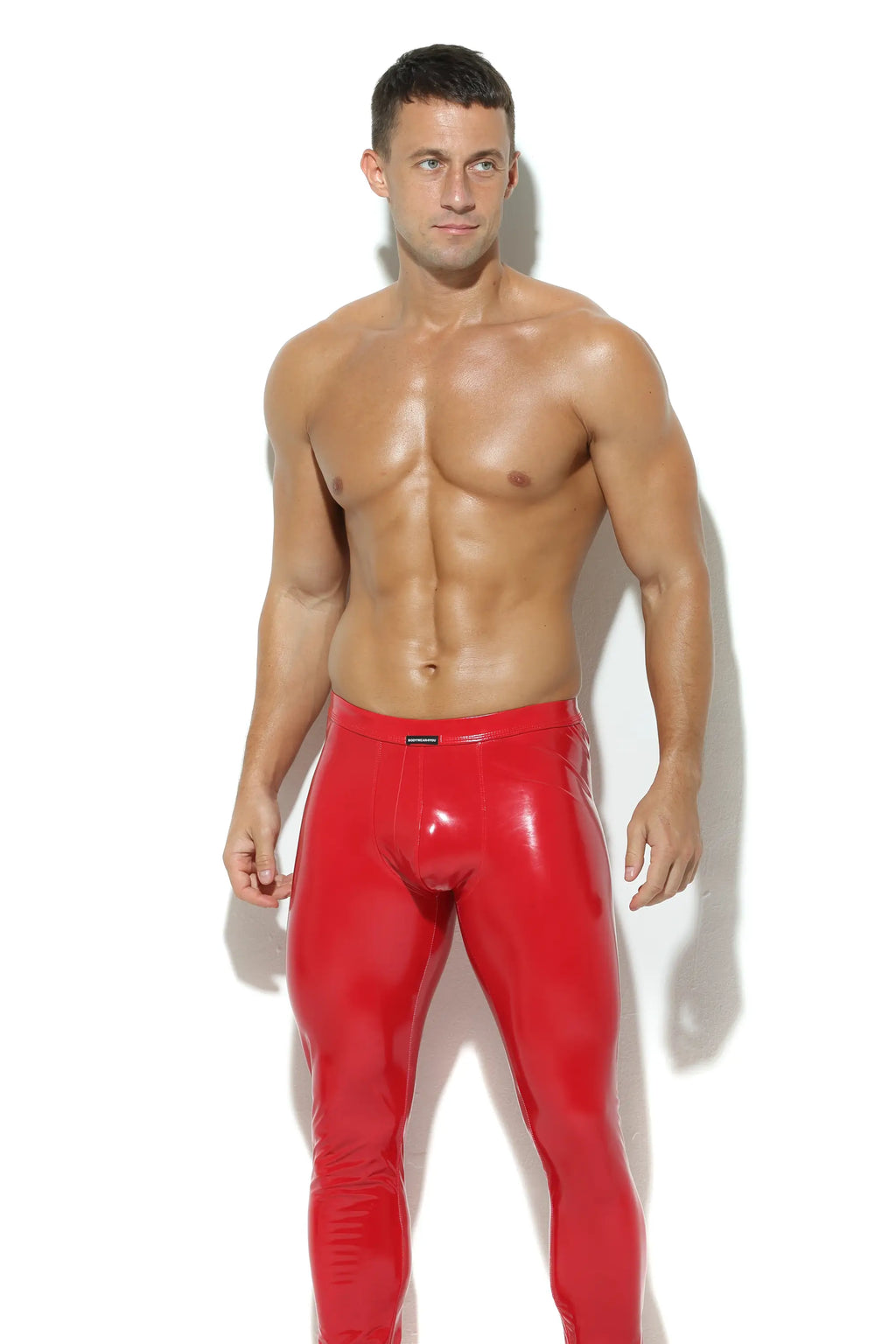 Herren Leder Leggings in Rot Lack Kunstleder Meggings Hose