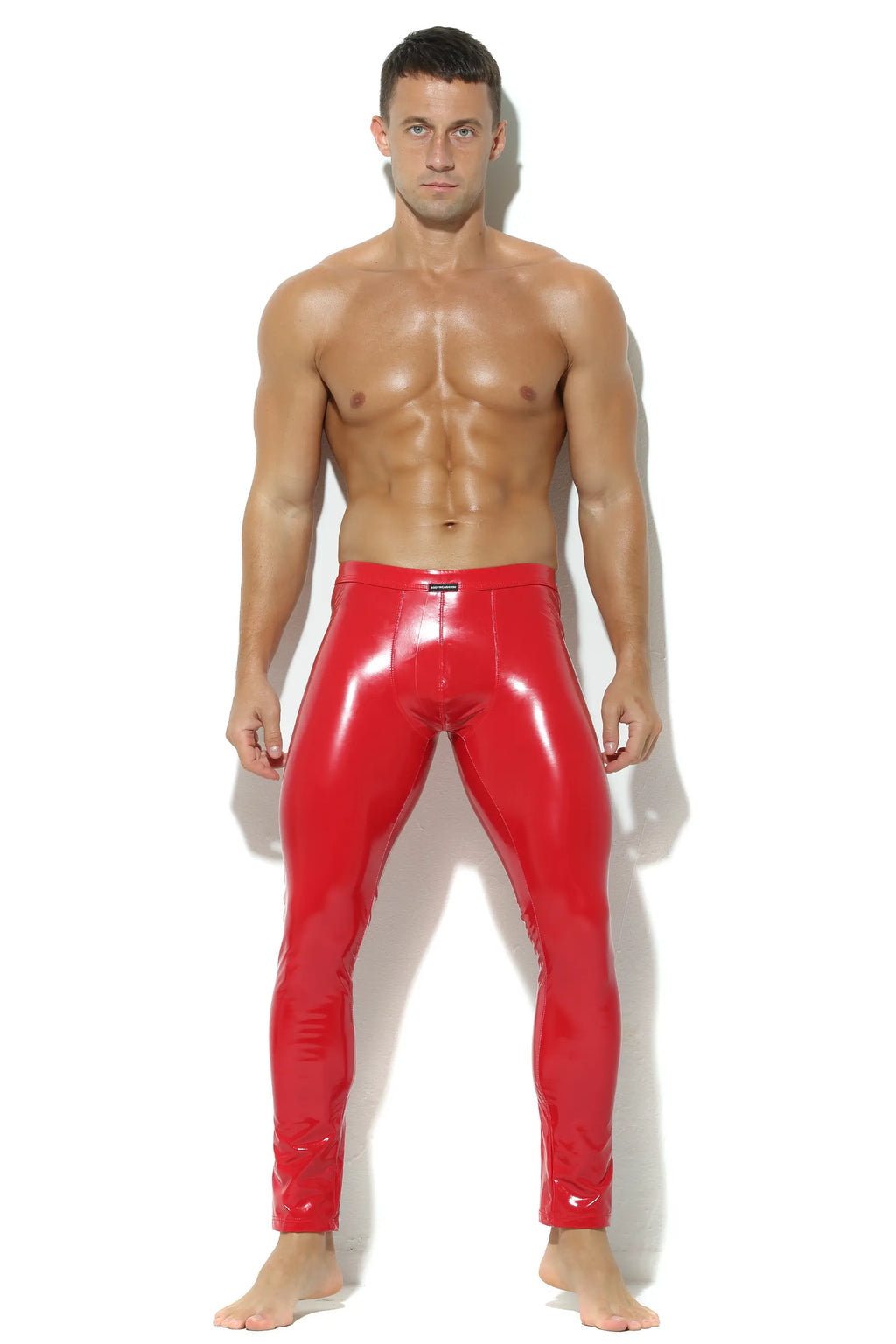 Herren Leder Leggings in Rot Lack Kunstleder Meggings Hose