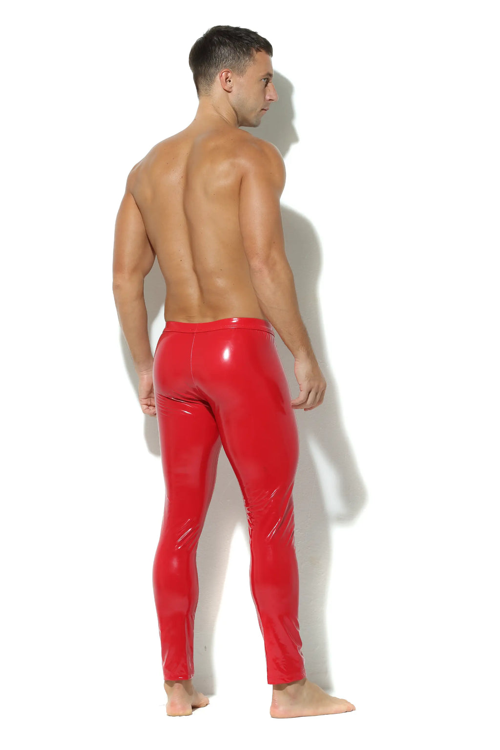 Herren Leder Leggings in Rot Lack Kunstleder Meggings Hose