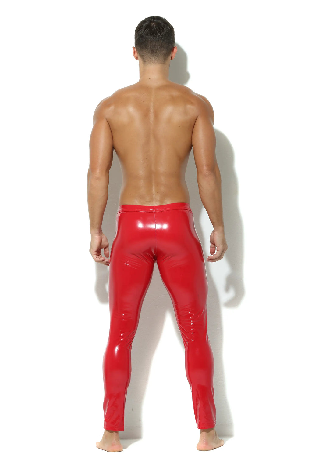 Herren Leder Leggings in Rot Lack Kunstleder Meggings Hose