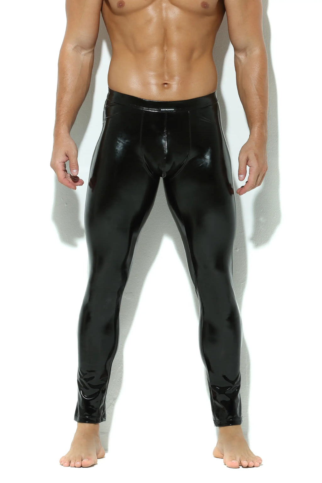 Herren Leder Leggings in Schwarz Lack Kunstleder Meggings Hose