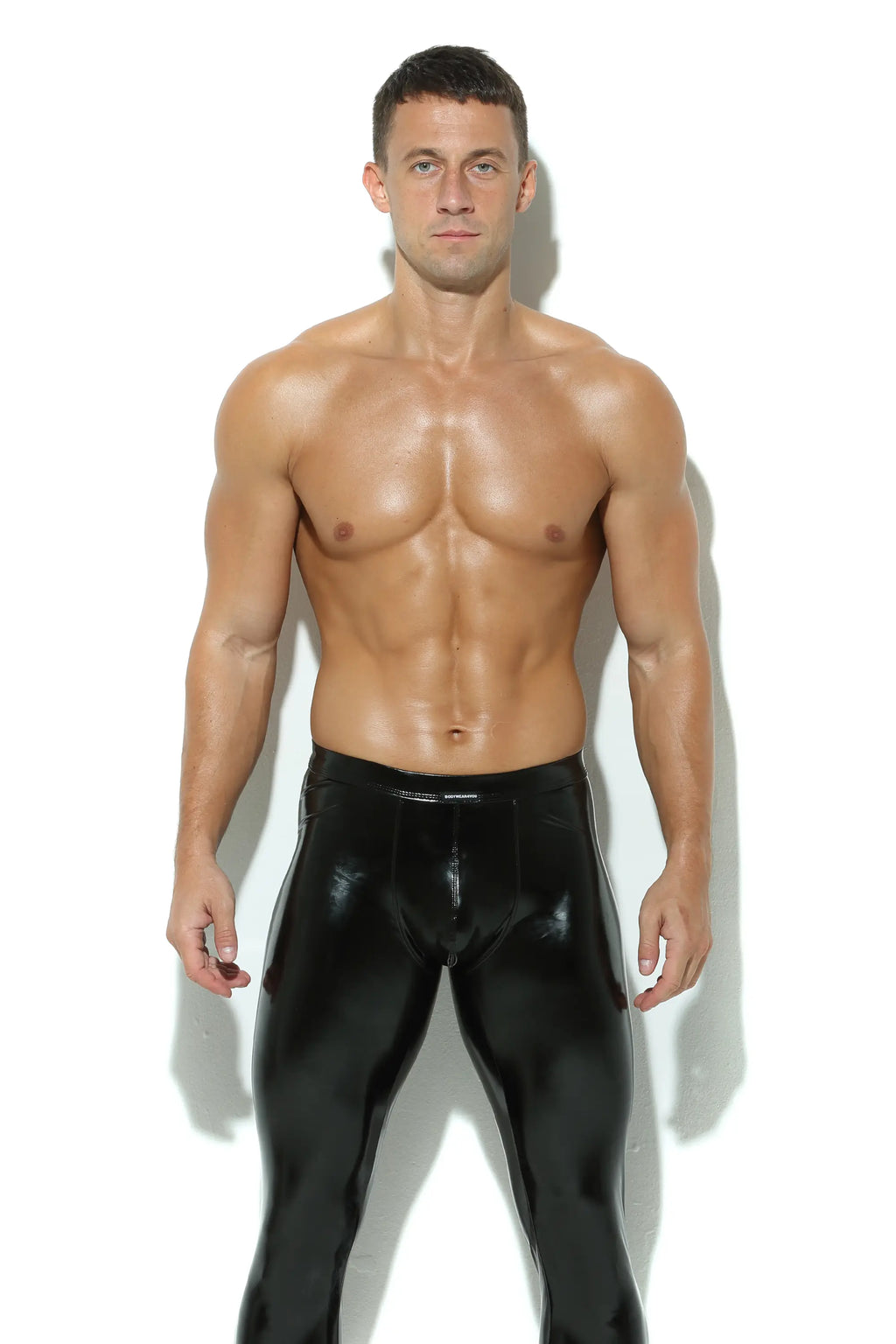 Herren Leder Leggings in Schwarz Lack Kunstleder Meggings Hose