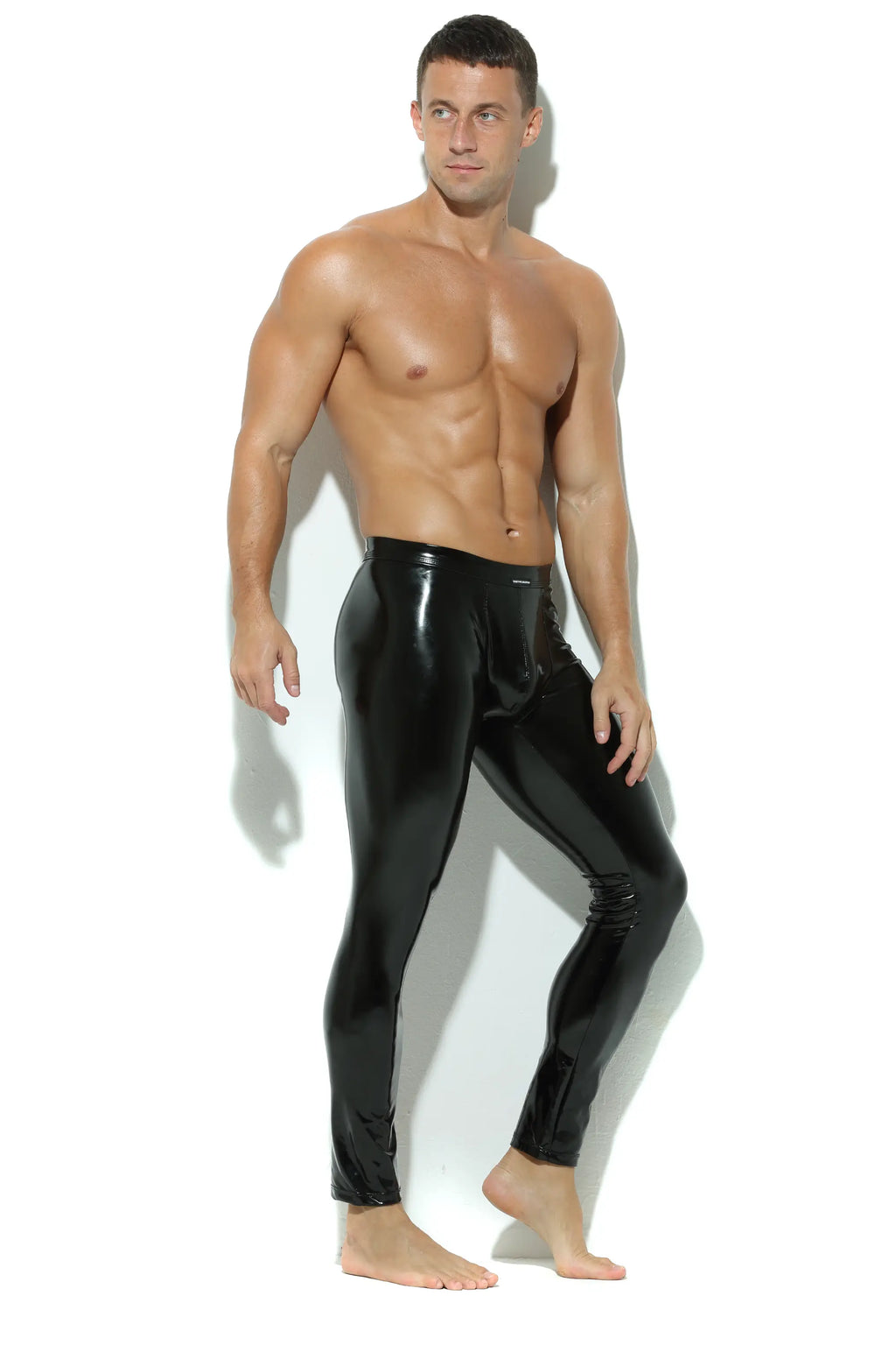 Herren Leder Leggings in Schwarz Lack Kunstleder Meggings Hose