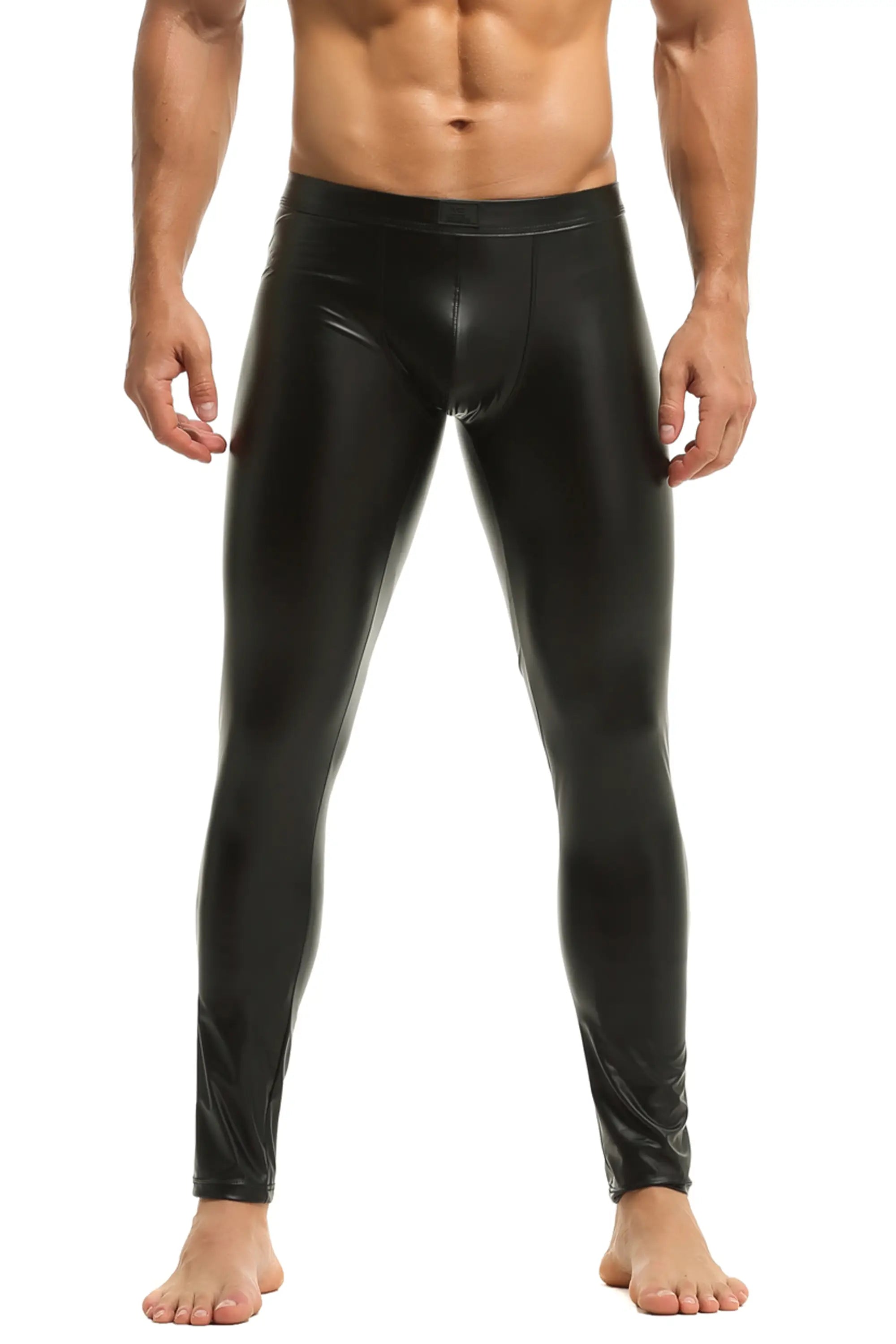 Herren Leder Leggings in Schwarz Matt Kunstleder Meggings Hose