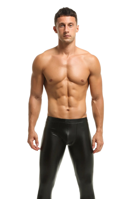 Herren Leder Leggings in Schwarz Matt Kunstleder enganliegend Hose Meggings