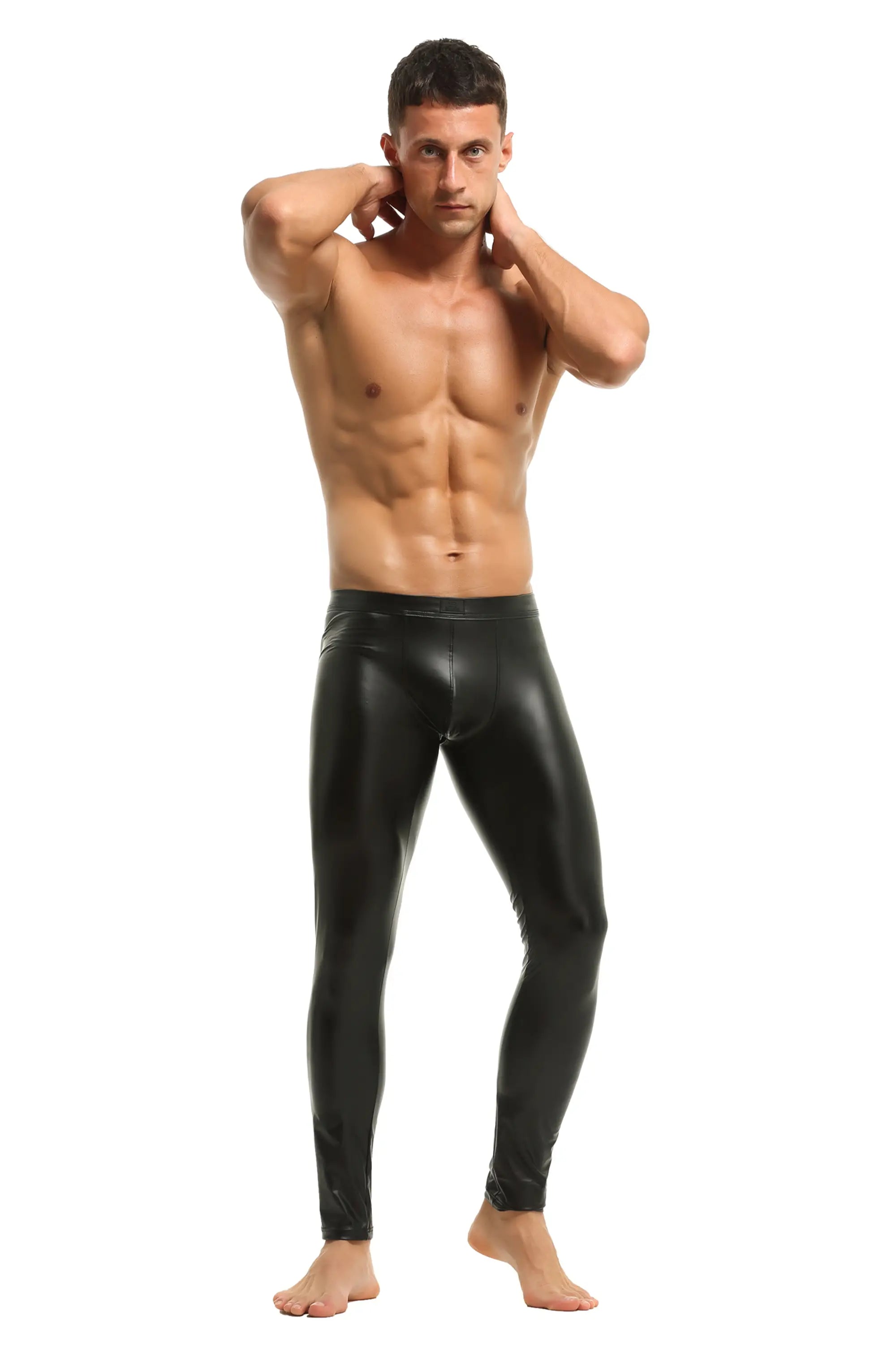 Herren Leder Leggings in Schwarz Matt Kunstleder Meggings Hose