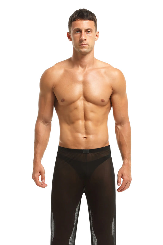 Herren Sheer Hose transparent in Schwarz aus feinster Tüll Stoff Nachtwäsche