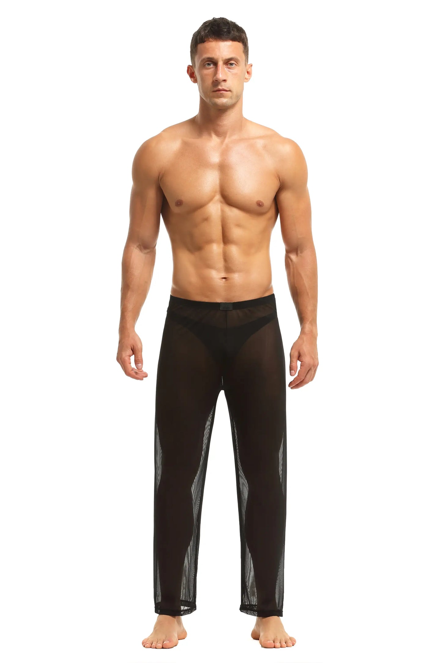 Herren Sheer Hose transparent in Schwarz aus feinster Tüll Stoff Nachtwäsche