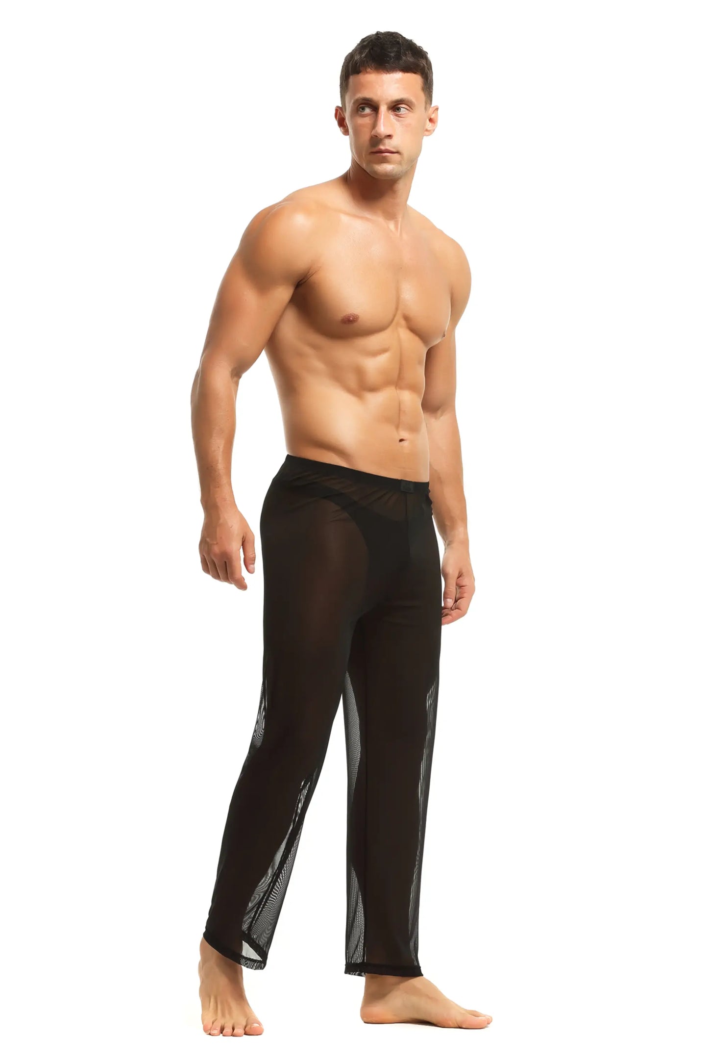 Herren Sheer Hose transparent in Schwarz aus feinster Tüll Stoff Nachtwäsche