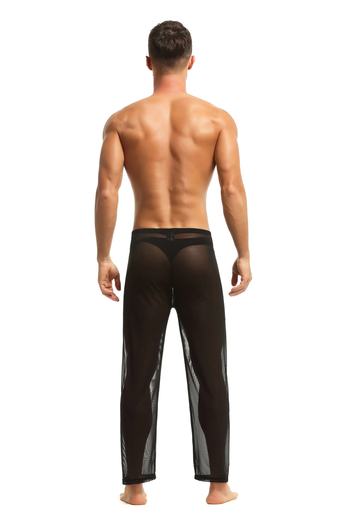 Herren Sheer Hose transparent in Schwarz aus feinster Tüll Stoff Nachtwäsche