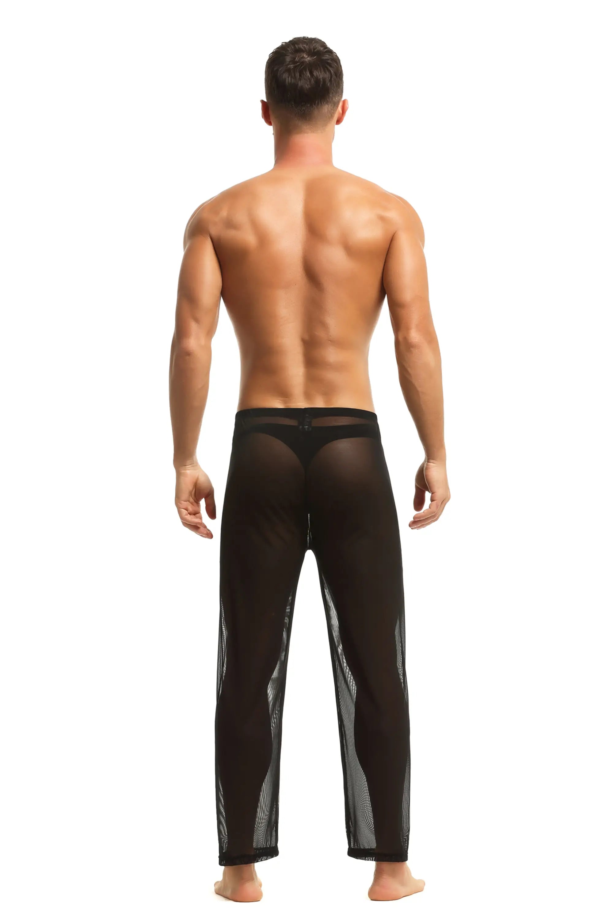Herren Sheer Hose transparent in Schwarz aus feinster Tüll Stoff Nachtwäsche