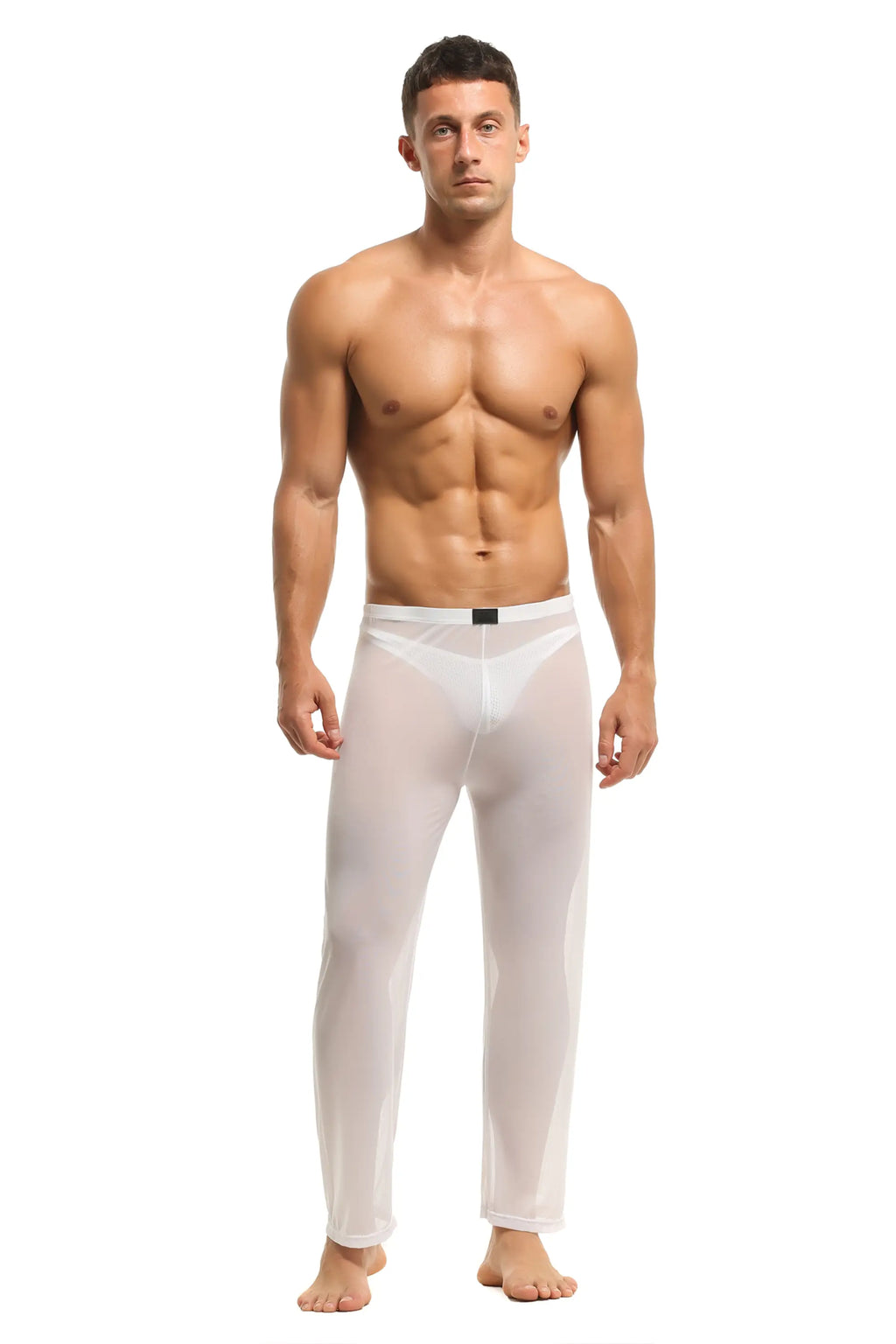 Herren Sheer Hose transparent in Weiss aus feinster Tüll Stoff Nachtwäsche