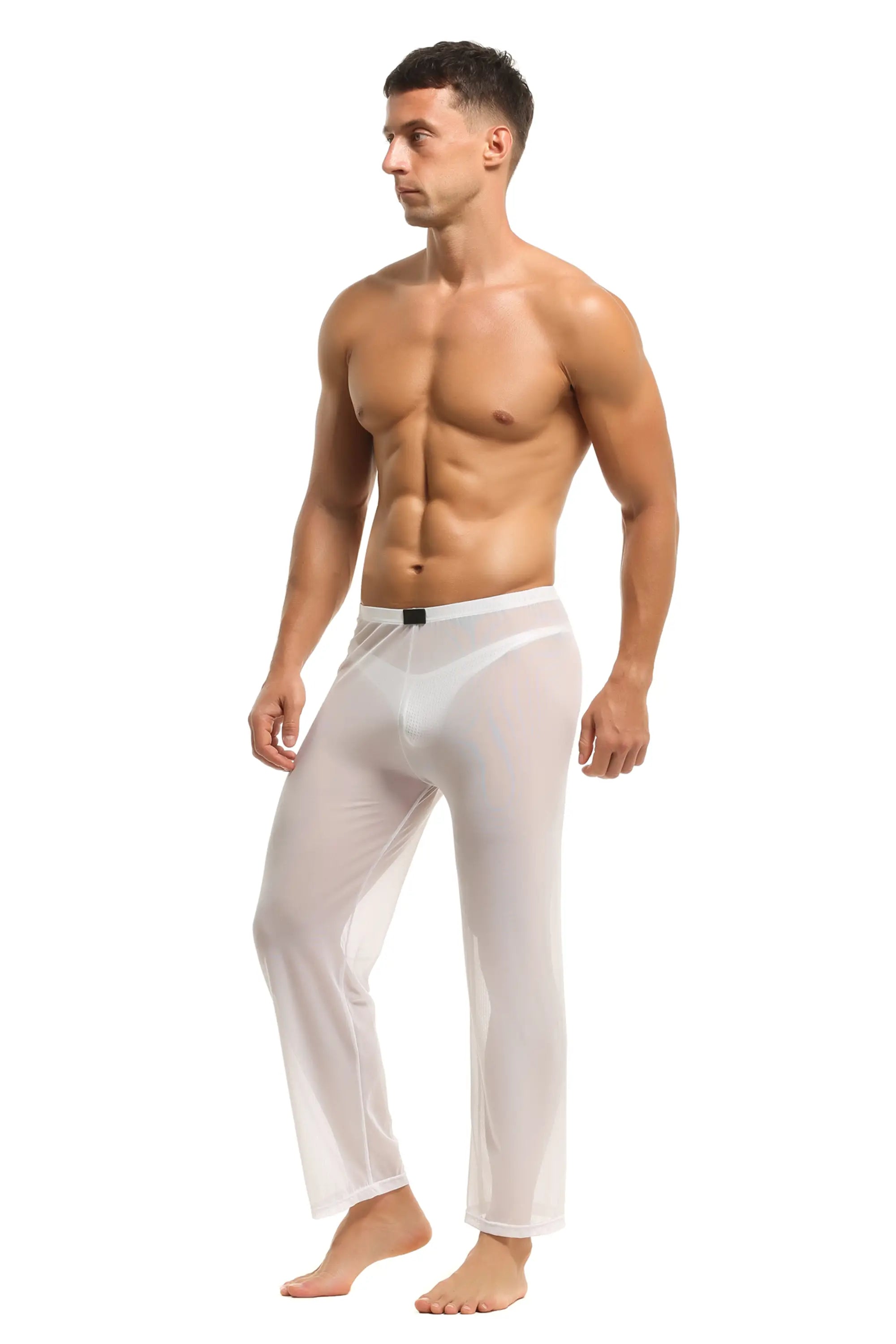 Herren Sheer Hose transparent in Weiss aus feinster Tüll Stoff Nachtwäsche