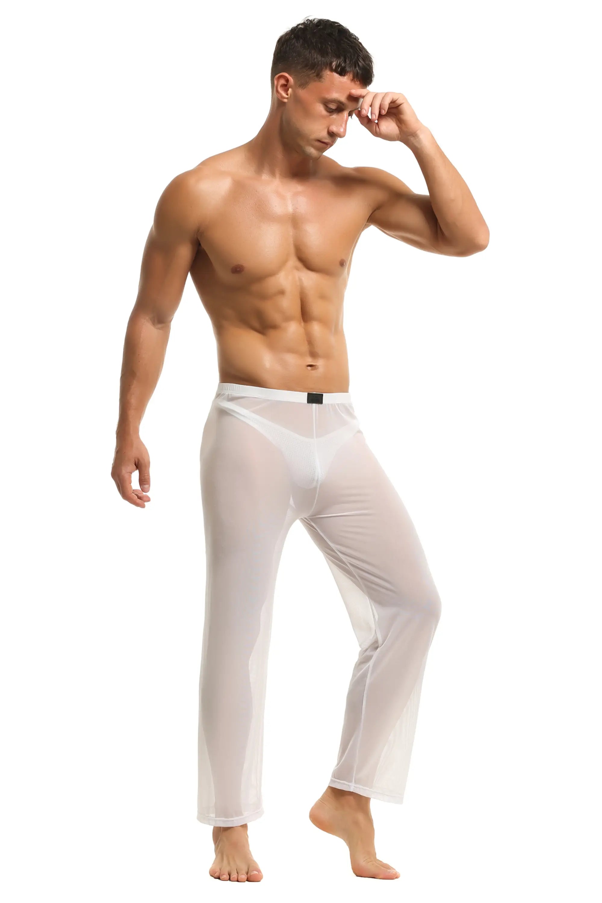 Herren Sheer Hose transparent in Weiss aus feinster Tüll Stoff Nachtwäsche