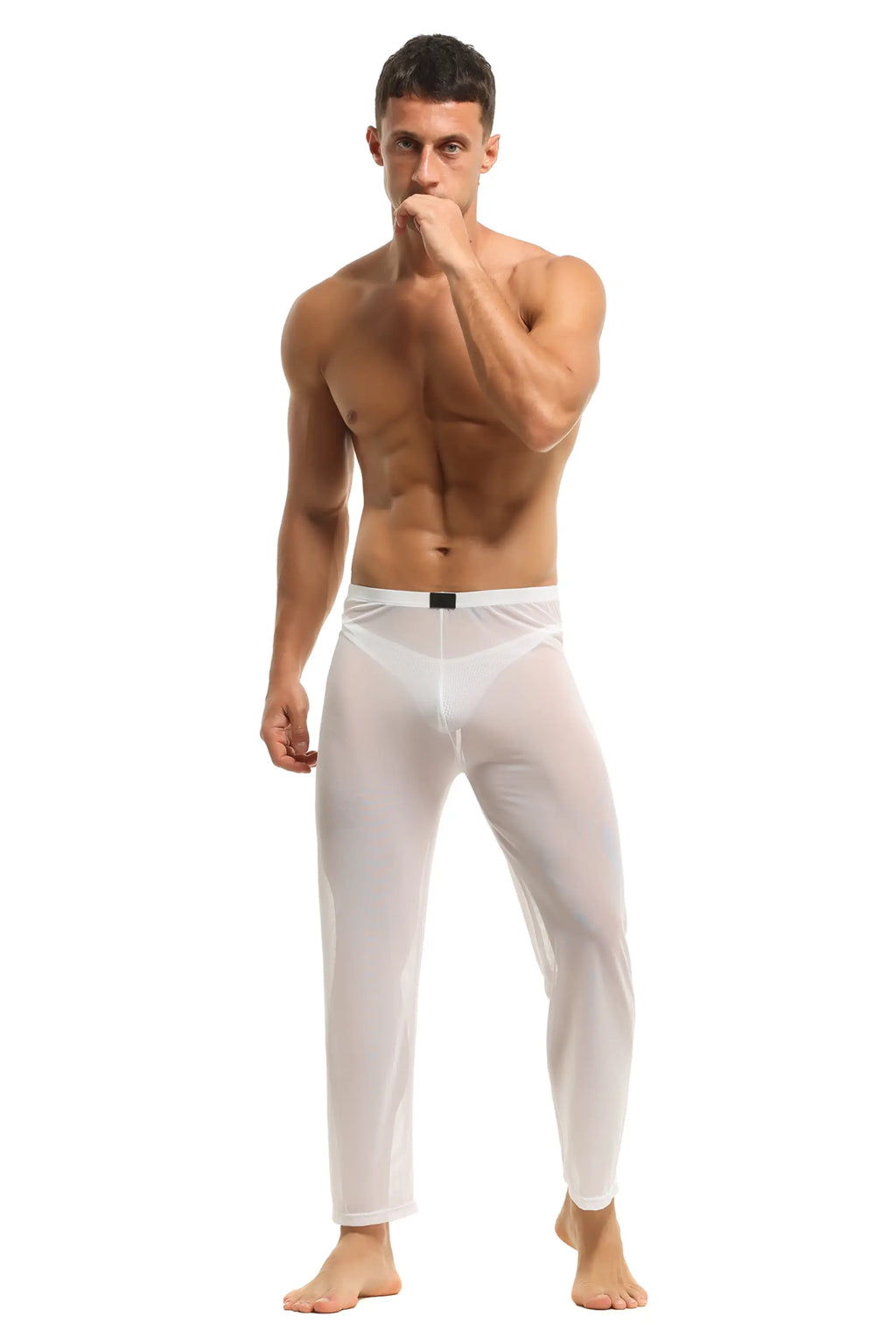 Herren Sheer Hose transparent in Weiss aus feinster Tüll Stoff Nachtwäsche