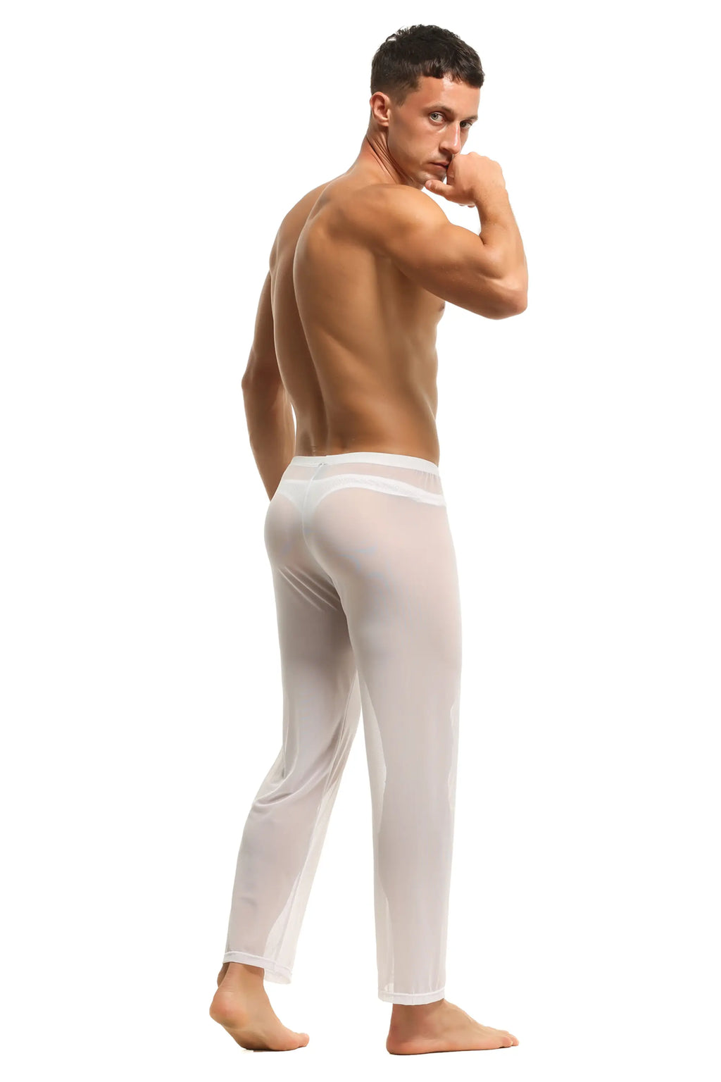 Herren Sheer Hose transparent in Weiss aus feinster Tüll Stoff Nachtwäsche