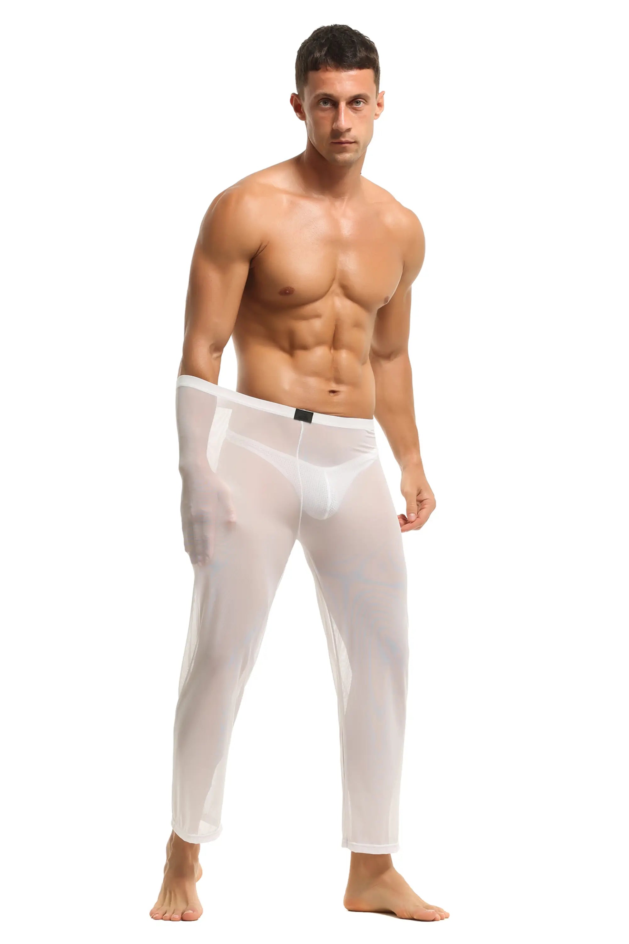 Herren Sheer Hose transparent in Weiss aus feinster Tüll Stoff Nachtwäsche