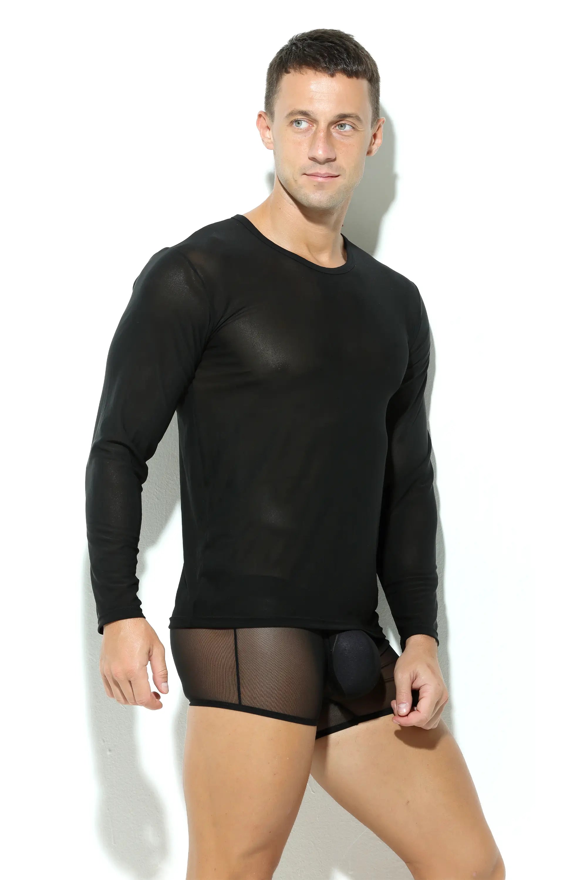 Herren Netz Shirt Transparent Langarm