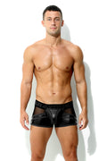 Herren Maskuline Pant Schwarz mit Netz Lederoptik Matt mit Codpiece und Reissverschluss