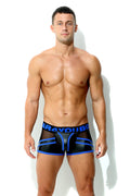 Herren Maskuline Pant Blau mit Netz Lederoptik Matt mit Codpiece und Reissverschluss