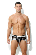 Herren Maskuline Leder Brief Weiss Netz Leder Optik Matt mit Codpiece und Reissverschluss