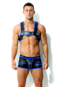 Herren Maskuline Bulldog Harness Geschirr Blau Leder Optik Matt
