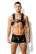 Herren Maskuline Bulldog Harness Geschirr Schwarz Leder Optik Matt