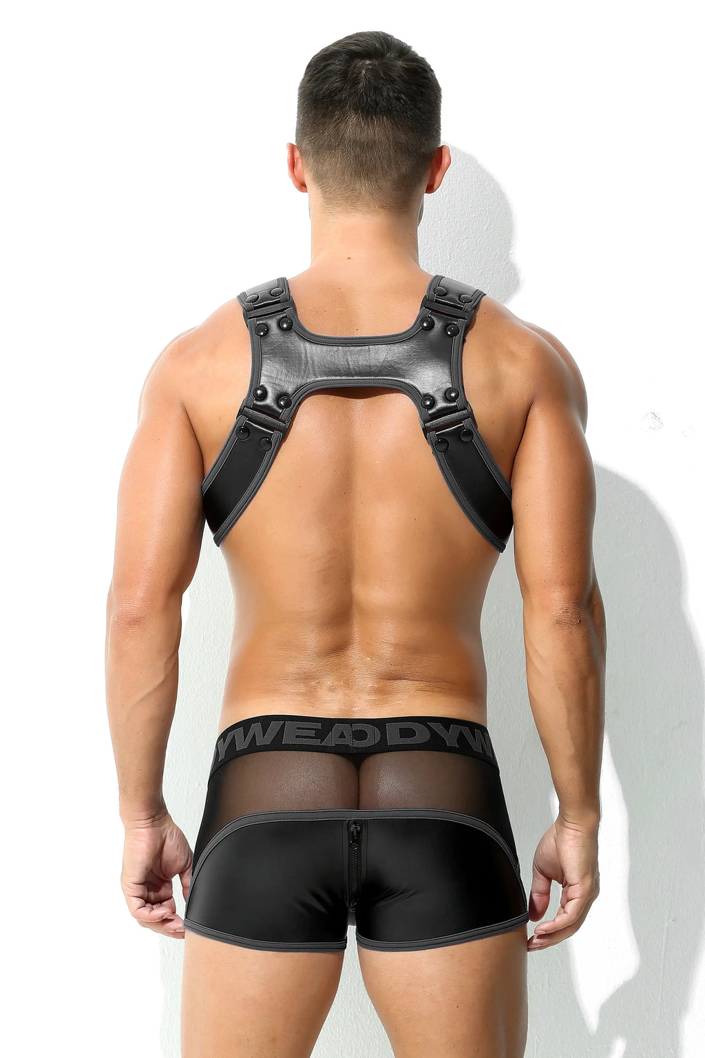 Herren Maskuline Bulldog Harness Geschirr Schwarz Leder Optik Matt