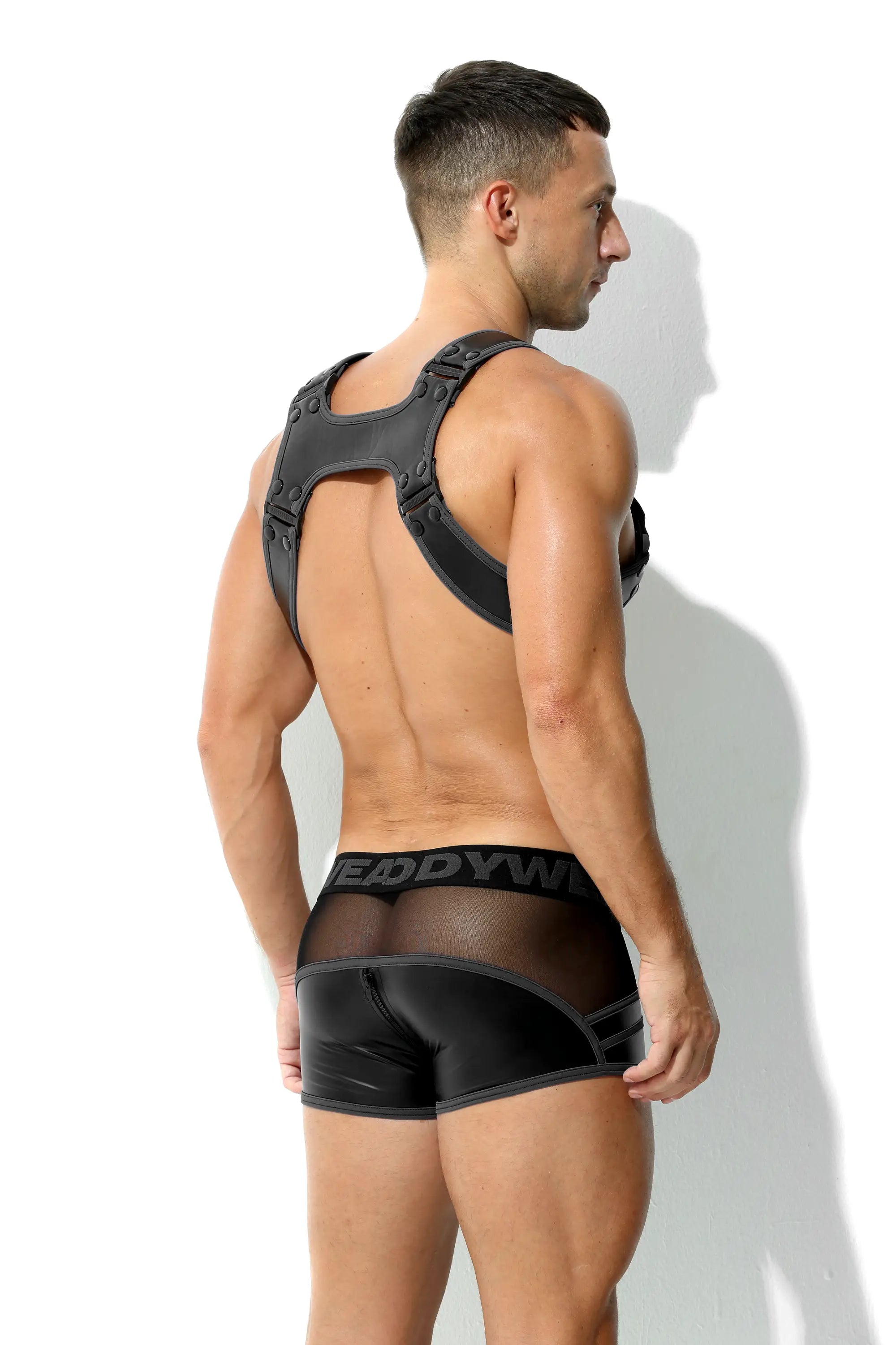 Herren Maskuline Bulldog Harness Geschirr Schwarz Leder Optik Matt