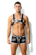 Herren Maskuline Bulldog Harness Geschirr Weiss Leder Optik Matt