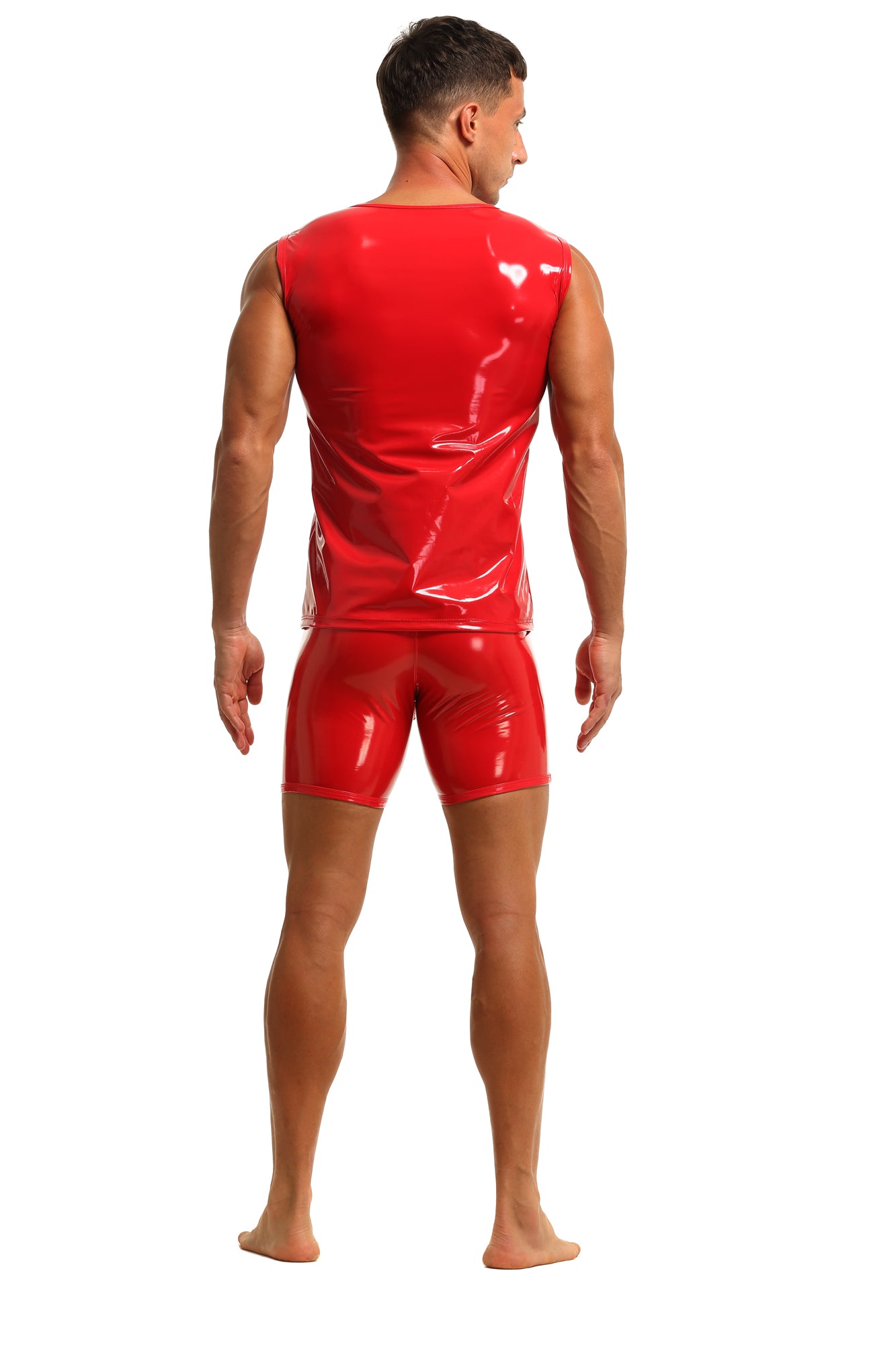Herren Tank Top Shirt Leder Lack Latex Optik in Rot Stretch